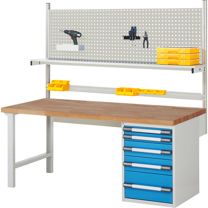 Workbench with Series 7000 modular design, with system build-up 5, WxD 2000 x 900 mm.