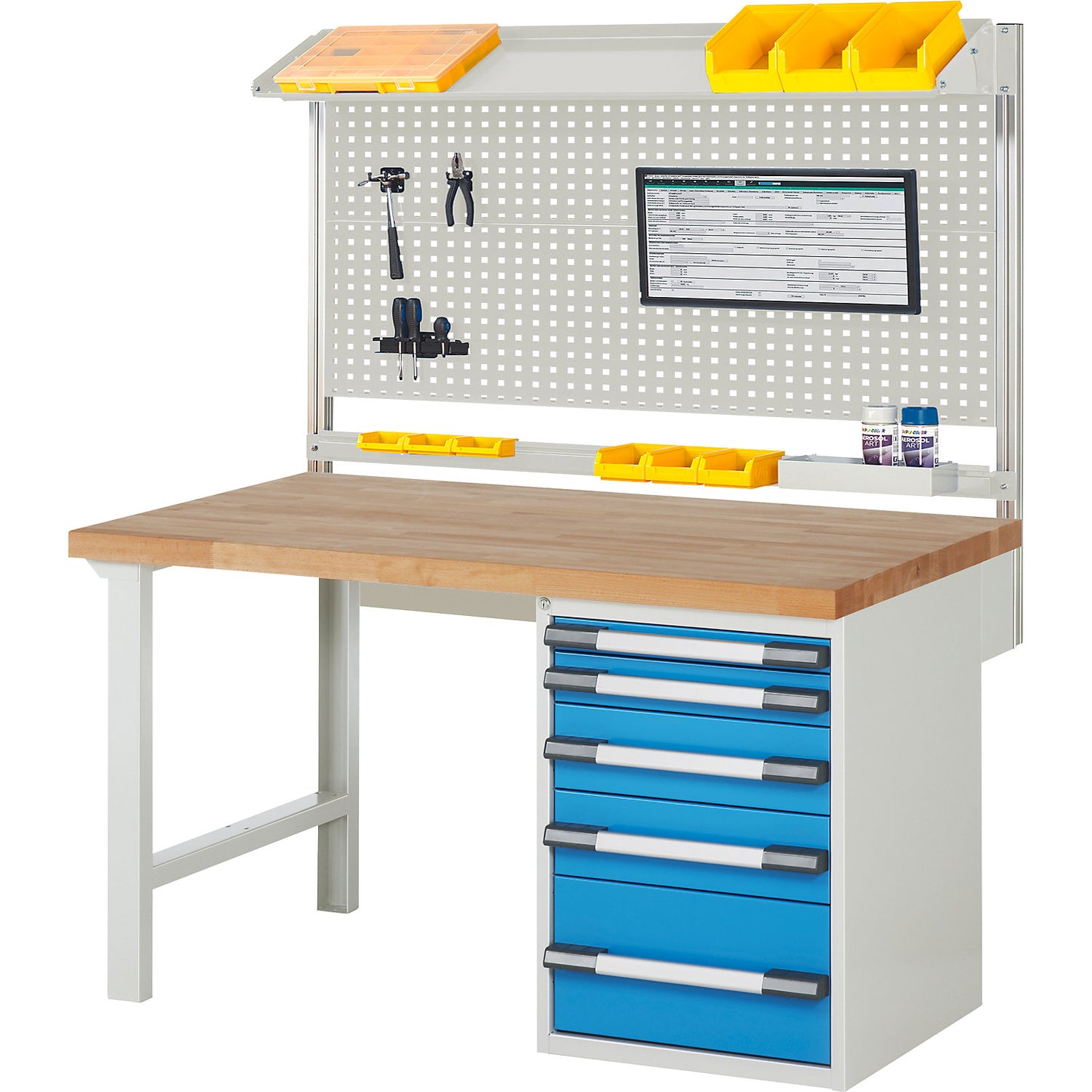Workbench with Series 7000 modular design, with system build-up 6, WxD 1500 x 900 mm.