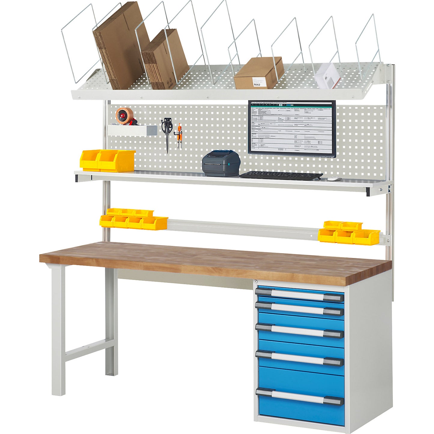 Workbench with Series 7000 modular design, with system build-up 7, WxD 2000 x 700 mm.
