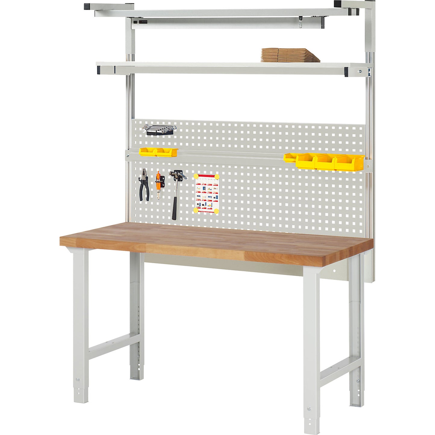 Workbench with Series 7000 modular design, with modular system 4, WxD 1500 x 700 mm.