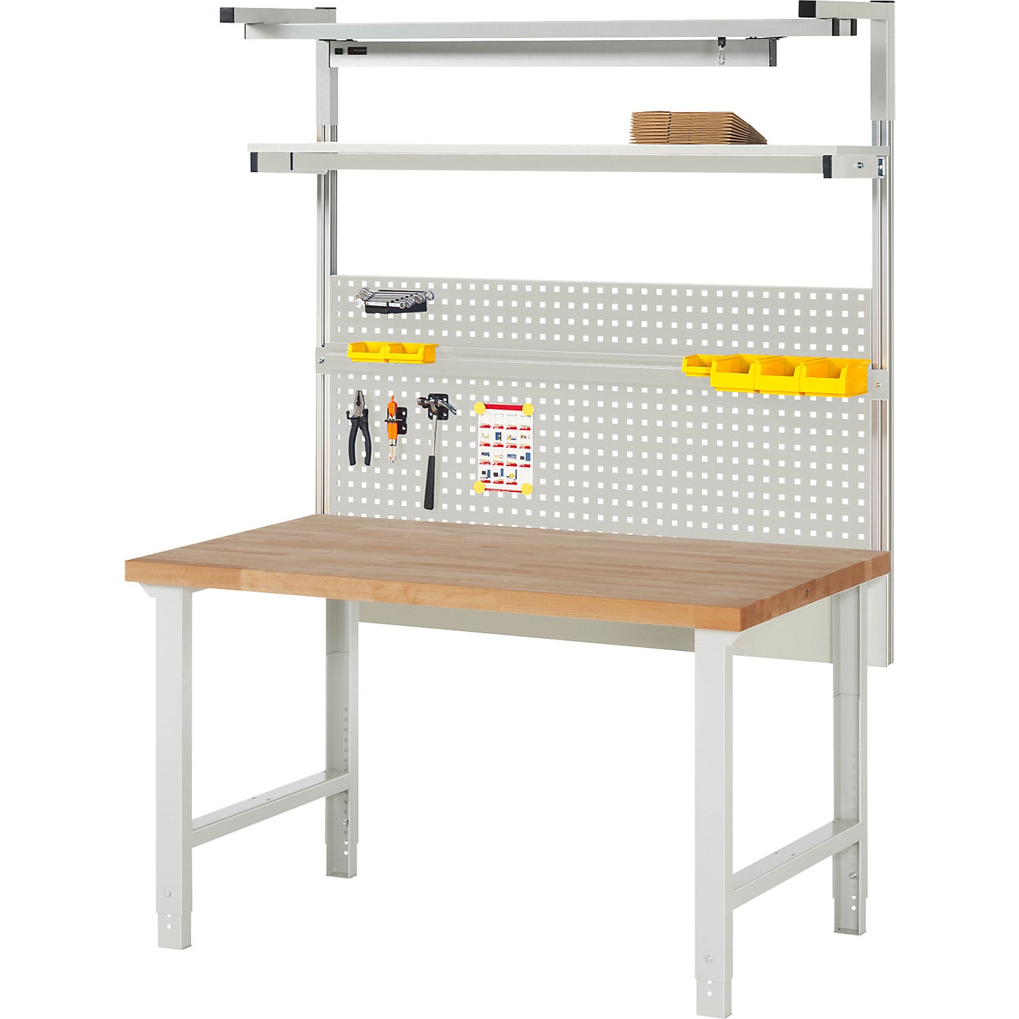 Workbench with Series 7000 modular design, with modular system 4, WxD 1500 x 900 mm.