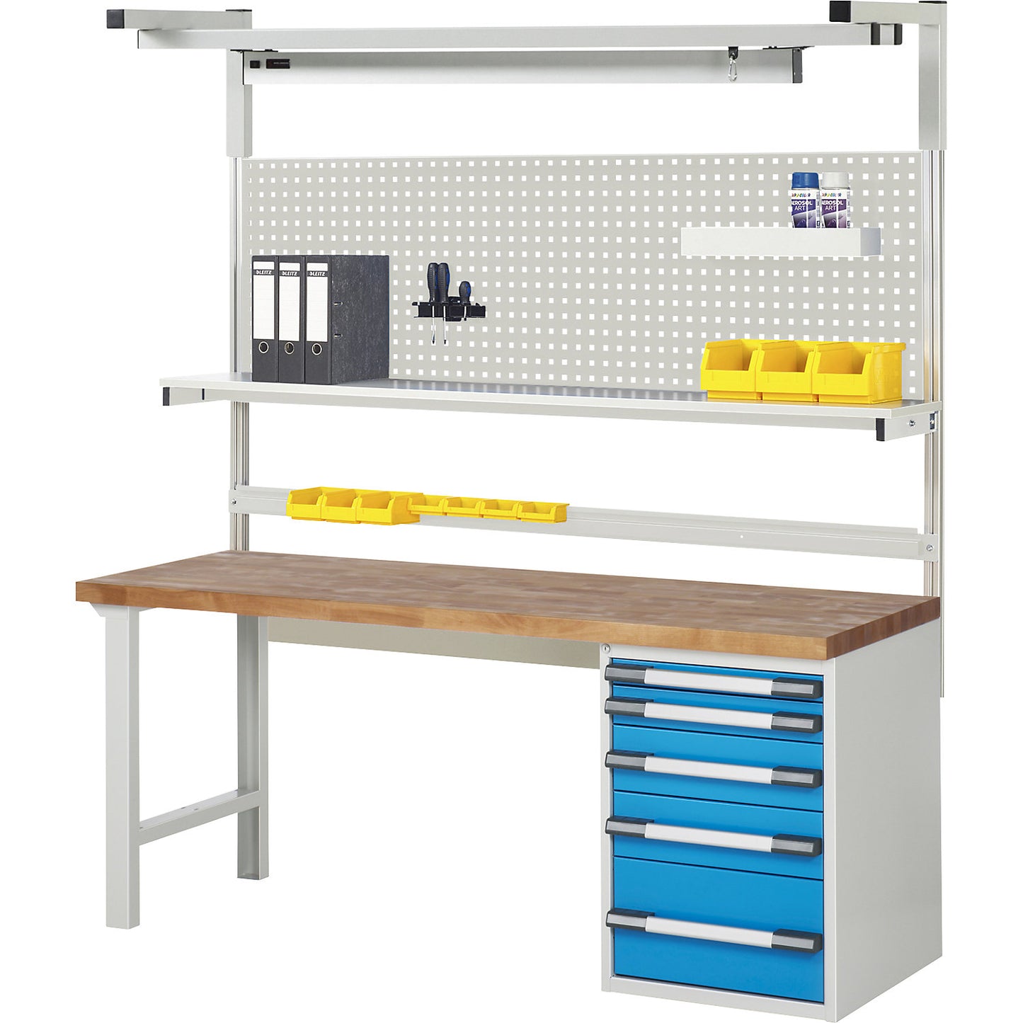 Workbench with Series 7000 modular design, with system structure 8, WxD 2000 x 700 mm.