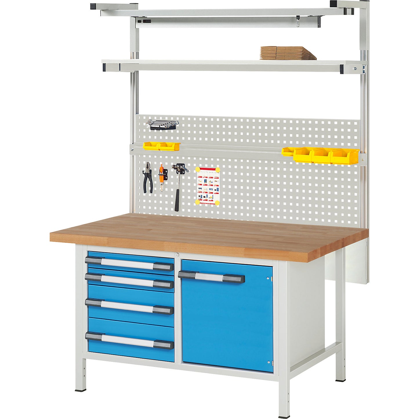 Workbench with Series 8000 modular system, with system structure 8, WxD 1500 x 900 mm.