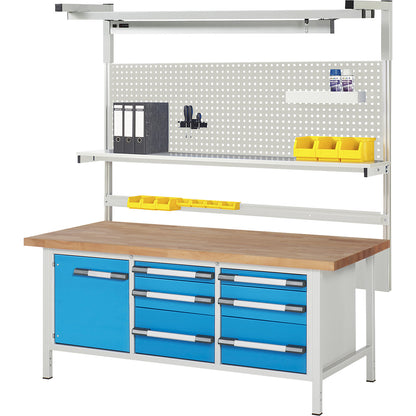 Workbench with Series 8000 modular system, with system structure 8, WxD 2000 x 900 mm.