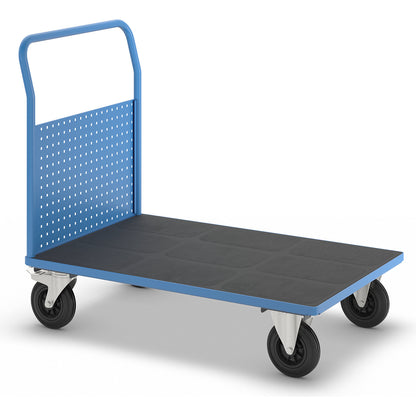 Platform truck, with 1 high perforated panel, LxW 1250 x 800 mm, solid rubber.