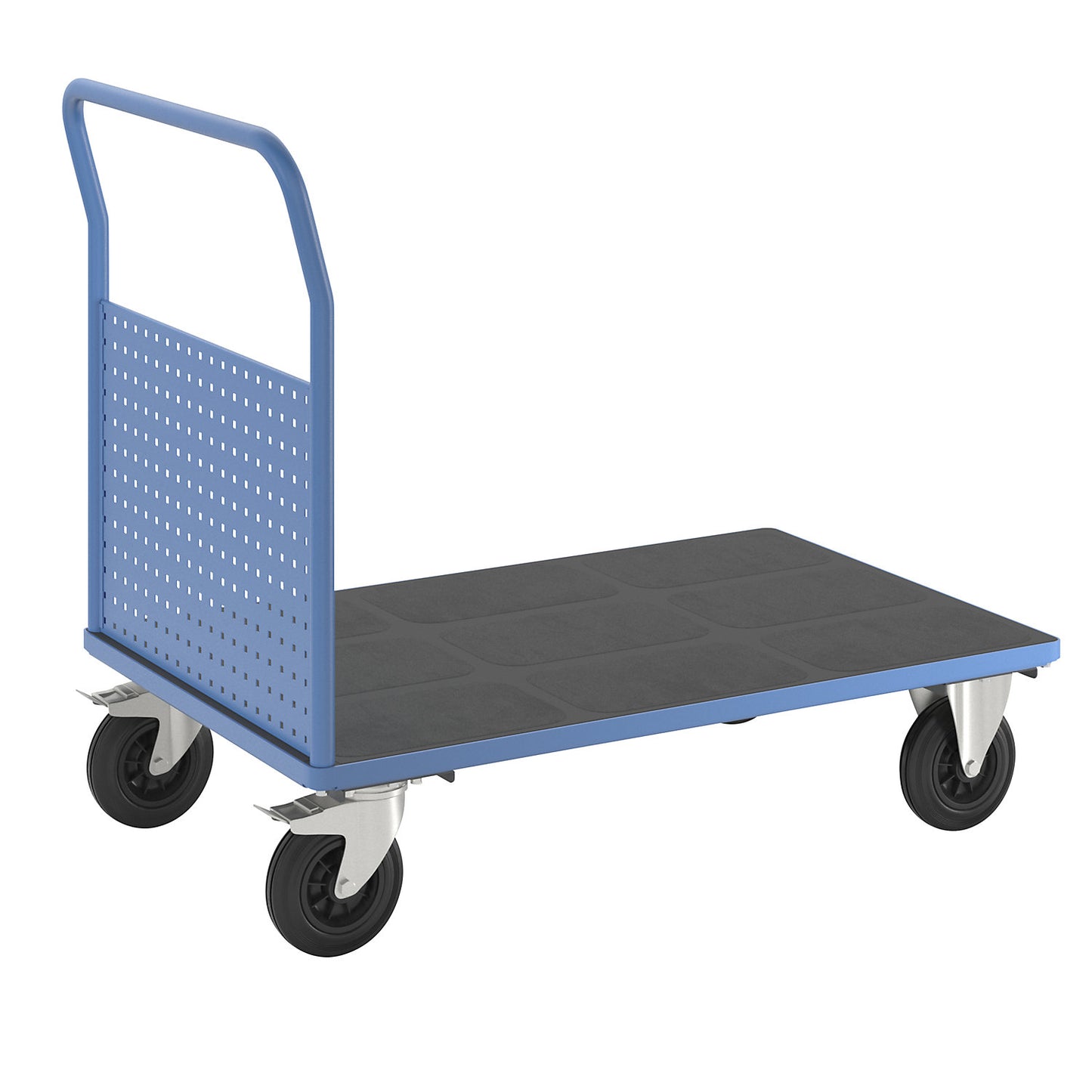 Platform truck, with 1 high perforated panel, LxW 1250 x 800 mm, solid rubber.