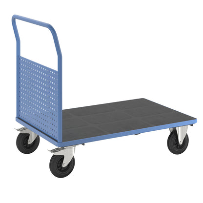 Platform truck, with 1 high perforated panel, LxW 1250 x 800 mm, solid rubber.