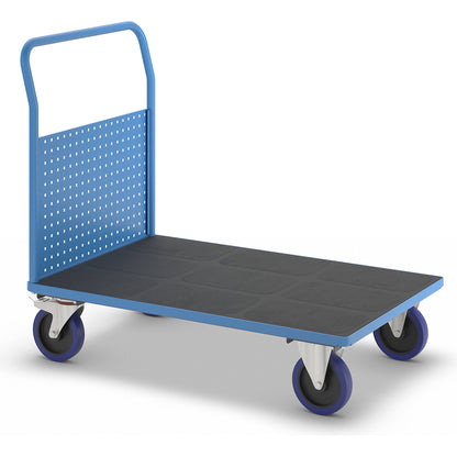 Platform truck, with 1 high perforated panel, LxW 1250 x 800 mm, solid elastic.