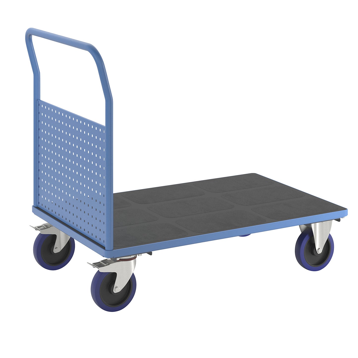 Platform truck, with 1 high perforated panel, LxW 1250 x 800 mm, solid elastic.