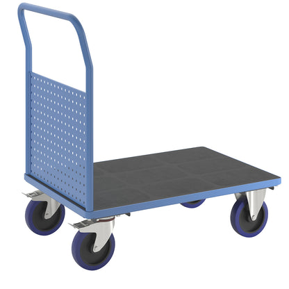 Platform truck, with 1 high perforated panel, LxW 1050 x 700 mm, solid elastic.