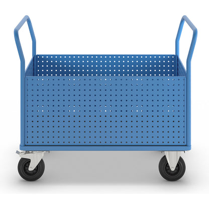 Platform truck, with 4 high perforated sheet metal walls, LxW 1250 x 800 mm, solid rubber.
