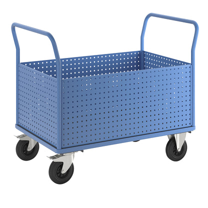 Platform truck, with 4 high perforated sheet metal walls, LxW 1250 x 800 mm, solid rubber.