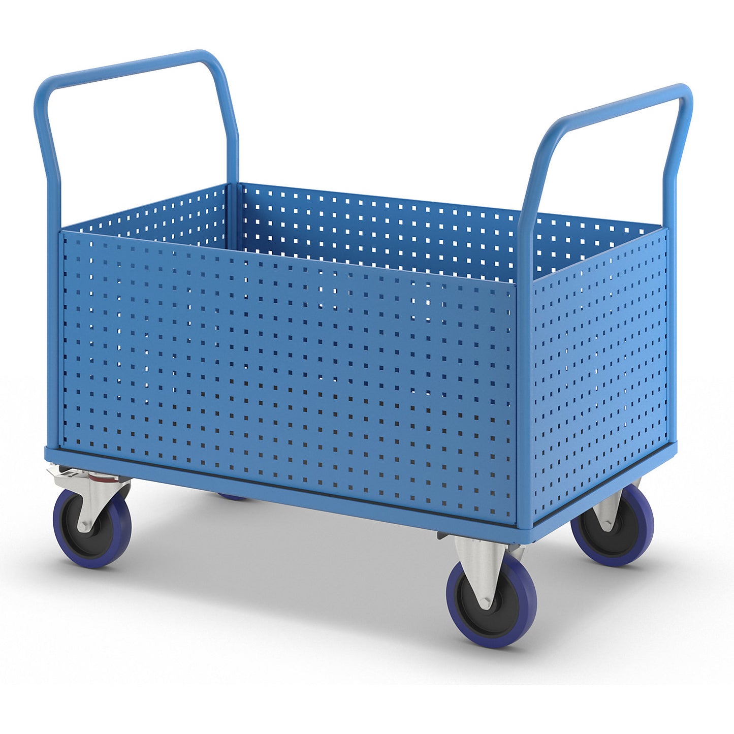 Platform truck, with 4 high perforated sheet metal walls, LxW 1250 x 800 mm, solid elastic.