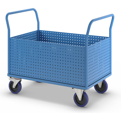 Platform truck, with 4 high perforated sheet metal walls, LxW 1250 x 800 mm, solid elastic.