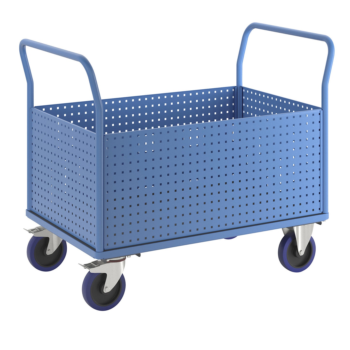Platform truck, with 4 high perforated sheet metal walls, LxW 1250 x 800 mm, solid elastic.