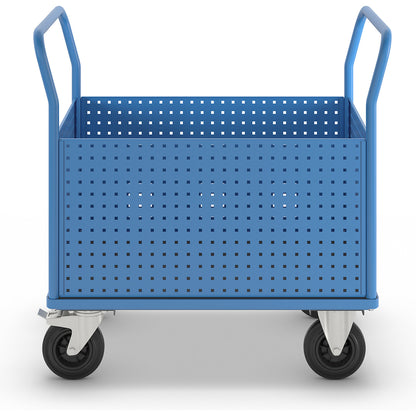 Platform truck, with 4 high perforated sheet metal walls, LxW 1050 x 700 mm, solid rubber.