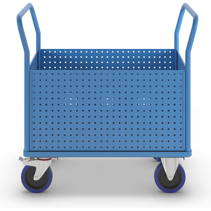 Platform truck, with 4 high perforated sheet metal walls, LxW 1050 x 700 mm, solid elastic.