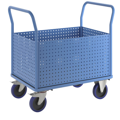 Platform truck, with 4 high perforated sheet metal walls, LxW 1050 x 700 mm, solid elastic.