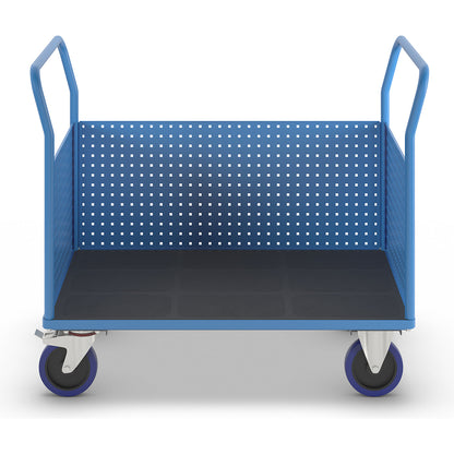 Platform truck, with 3 high perforated panels, LxW 1250 x 800 mm, solid elastic.