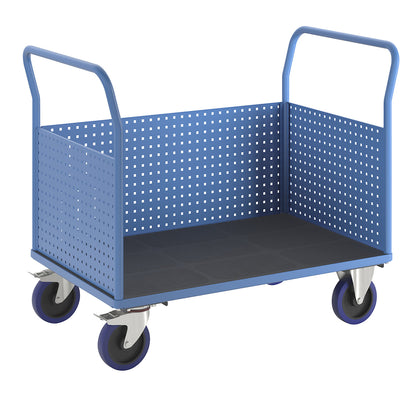 Platform truck, with 3 high perforated panels, LxW 1250 x 800 mm, solid elastic.