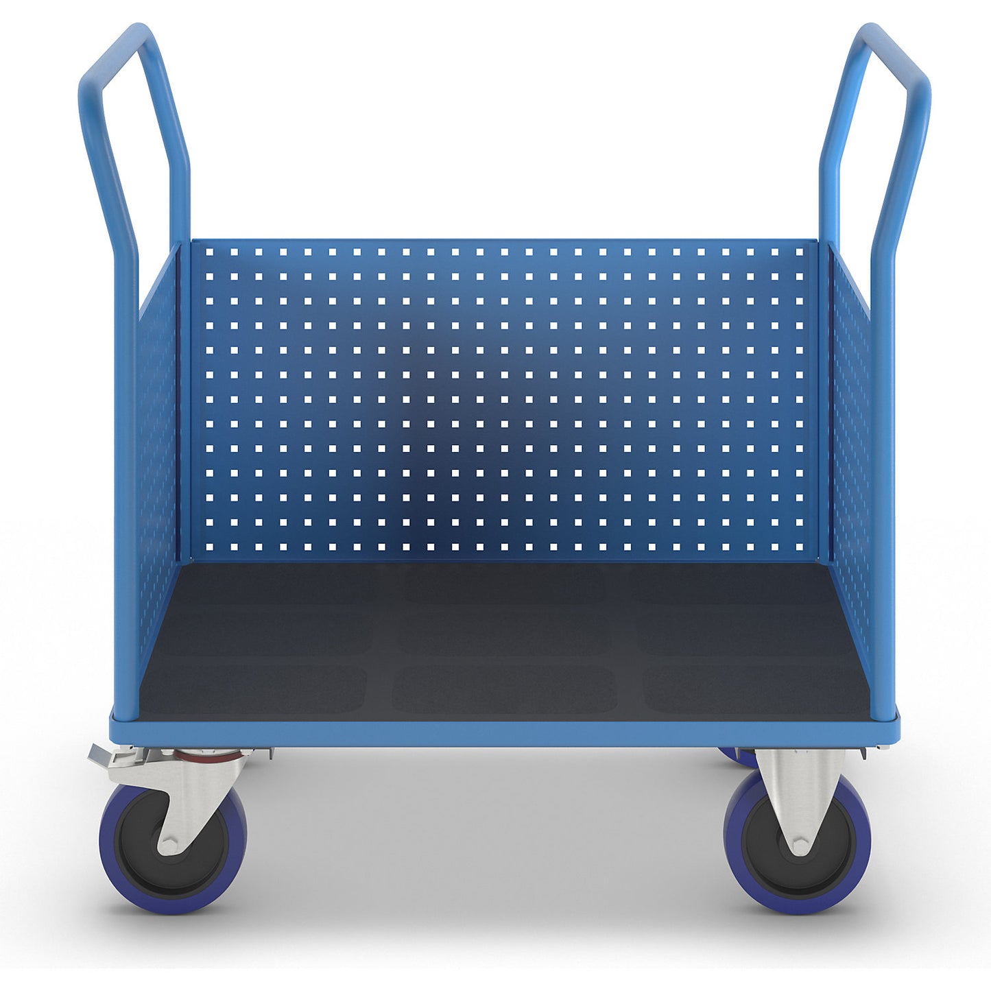 Platform truck, with 3 high perforated panels, LxW 1050 x 700 mm, solid elastic.