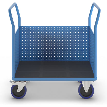 Platform truck, with 3 high perforated panels, LxW 1050 x 700 mm, solid elastic.