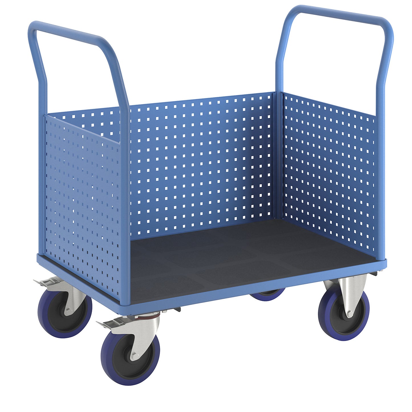 Platform truck, with 3 high perforated panels, LxW 1050 x 700 mm, solid elastic.