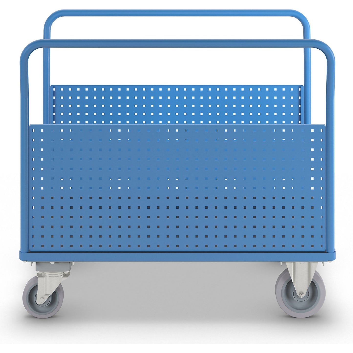 Platform truck, with 2 perforated side panels, LxW 1250 x 800 mm, with central stop, solid elastic.