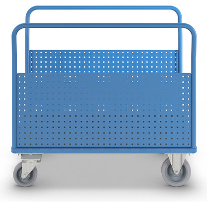 Platform truck, with 2 perforated side panels, LxW 1250 x 800 mm, with central stop, solid elastic.