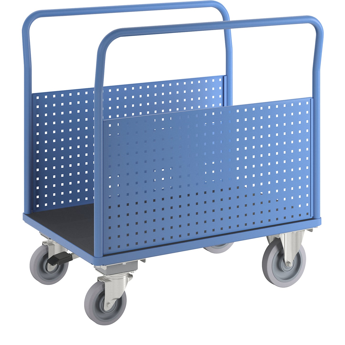 Platform truck, with 2 perforated side panels, LxW 1050 x 700 mm, with centre stop, solid elastic.