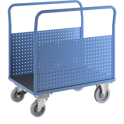 Platform truck, with 2 perforated side panels, LxW 1050 x 700 mm, with centre stop, solid elastic.