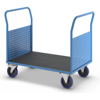 Platform truck, with 2 high perforated panels, LxW 1250 x 800 mm, solid elastic.