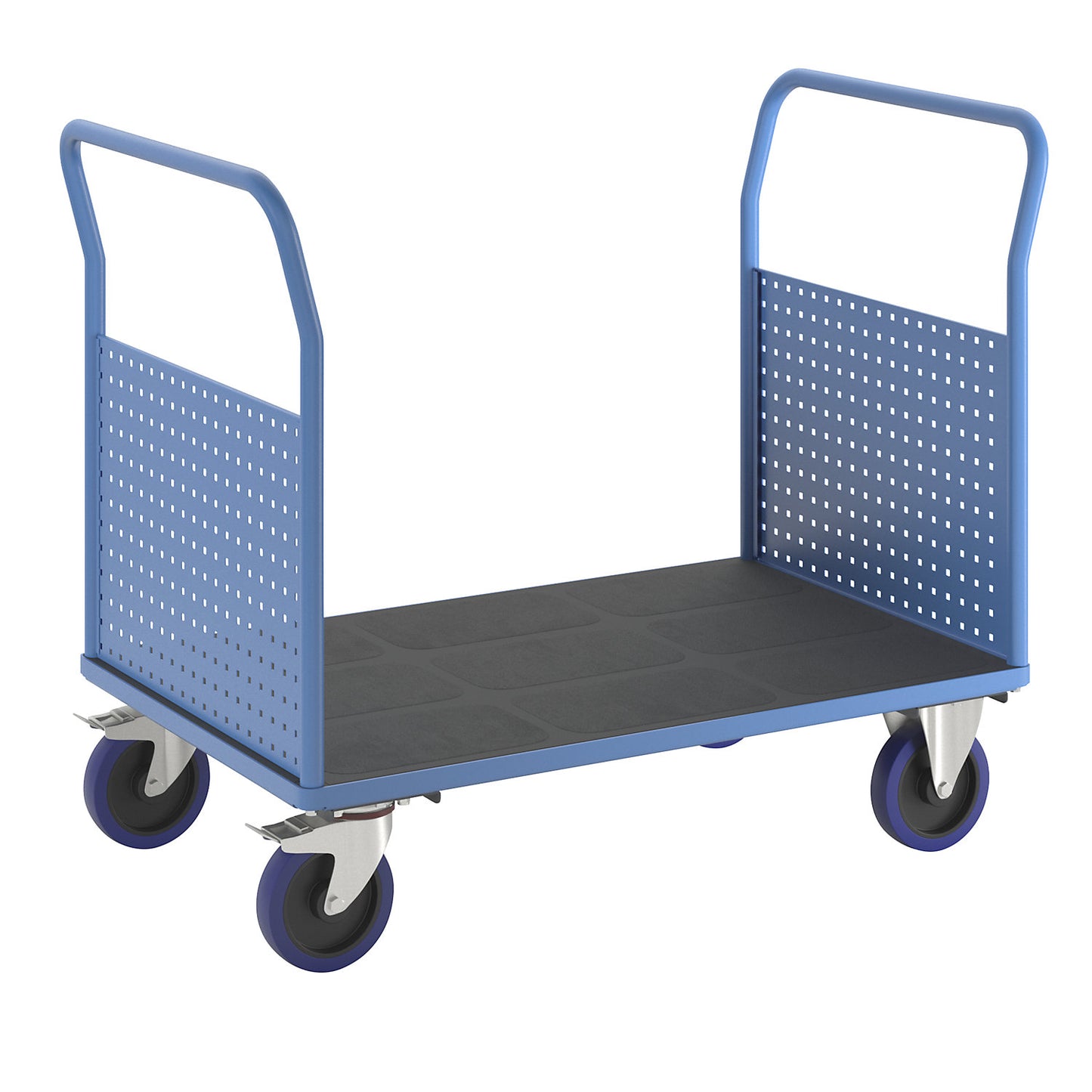 Platform truck, with 2 high perforated panels, LxW 1250 x 800 mm, solid elastic.