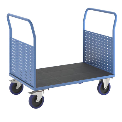 Platform truck, with 2 high perforated panels, LxW 1250 x 800 mm, solid elastic.