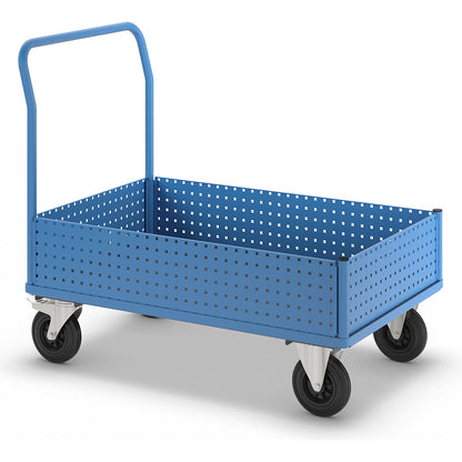 Platform truck, with 4 half-height perforated panels, LxW 1250 x 800 mm, solid rubber.