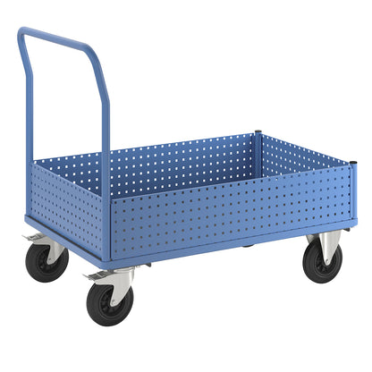 Platform truck, with 4 half-height perforated panels, LxW 1250 x 800 mm, solid rubber.