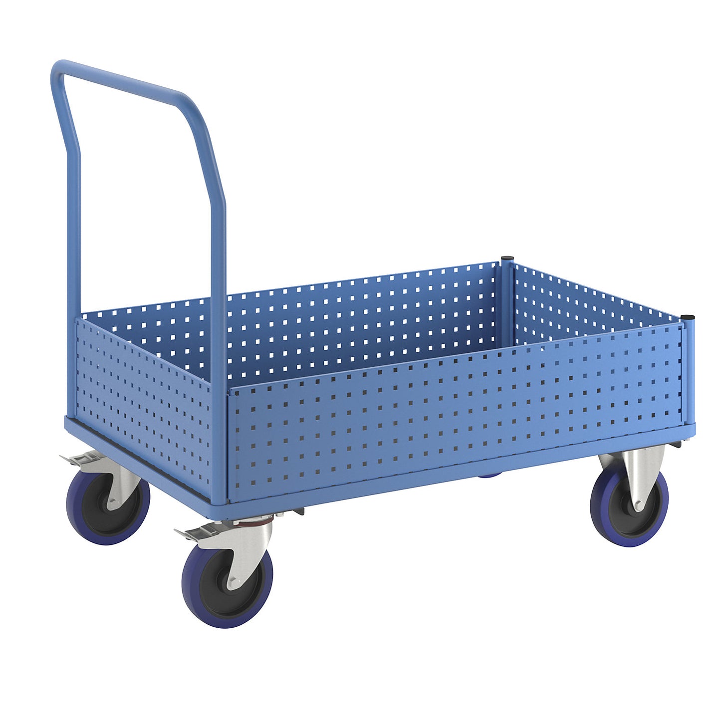 Platform truck, with 4 half-height perforated panels, LxW 1250 x 800 mm, solid elastic.