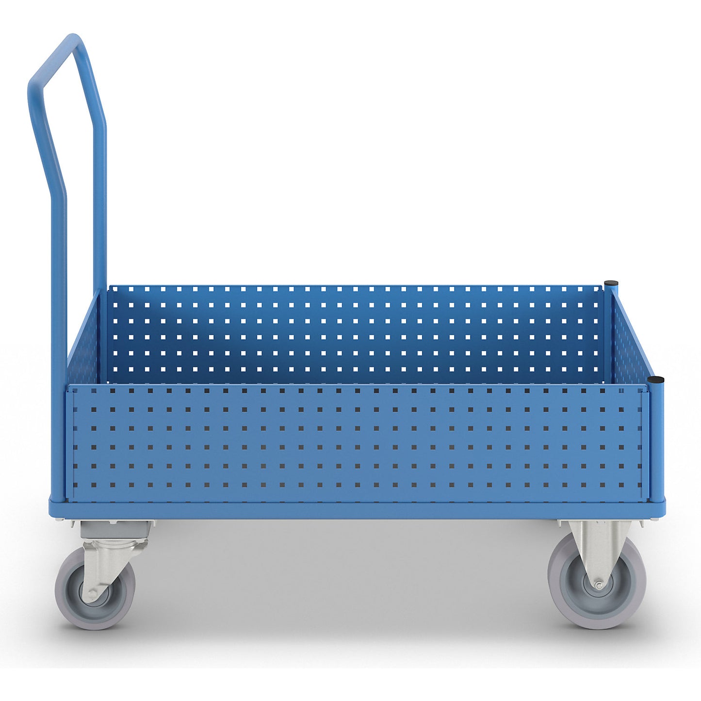 Platform truck, with 4 half-height perforated panels, LxW 1250 x 800 mm, with central stop, solid elastic.