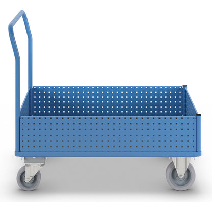 Platform truck, with 4 half-height perforated panels, LxW 1250 x 800 mm, with central stop, solid elastic.