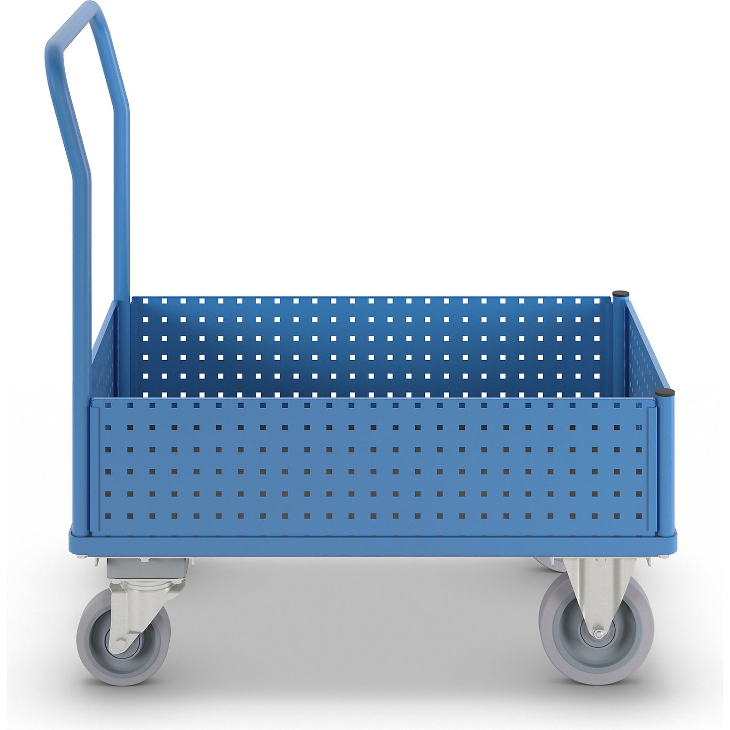 Platform truck, with 4 half-height perforated panels, LxW 1050 x 700 mm, with centre stop, solid elastic.