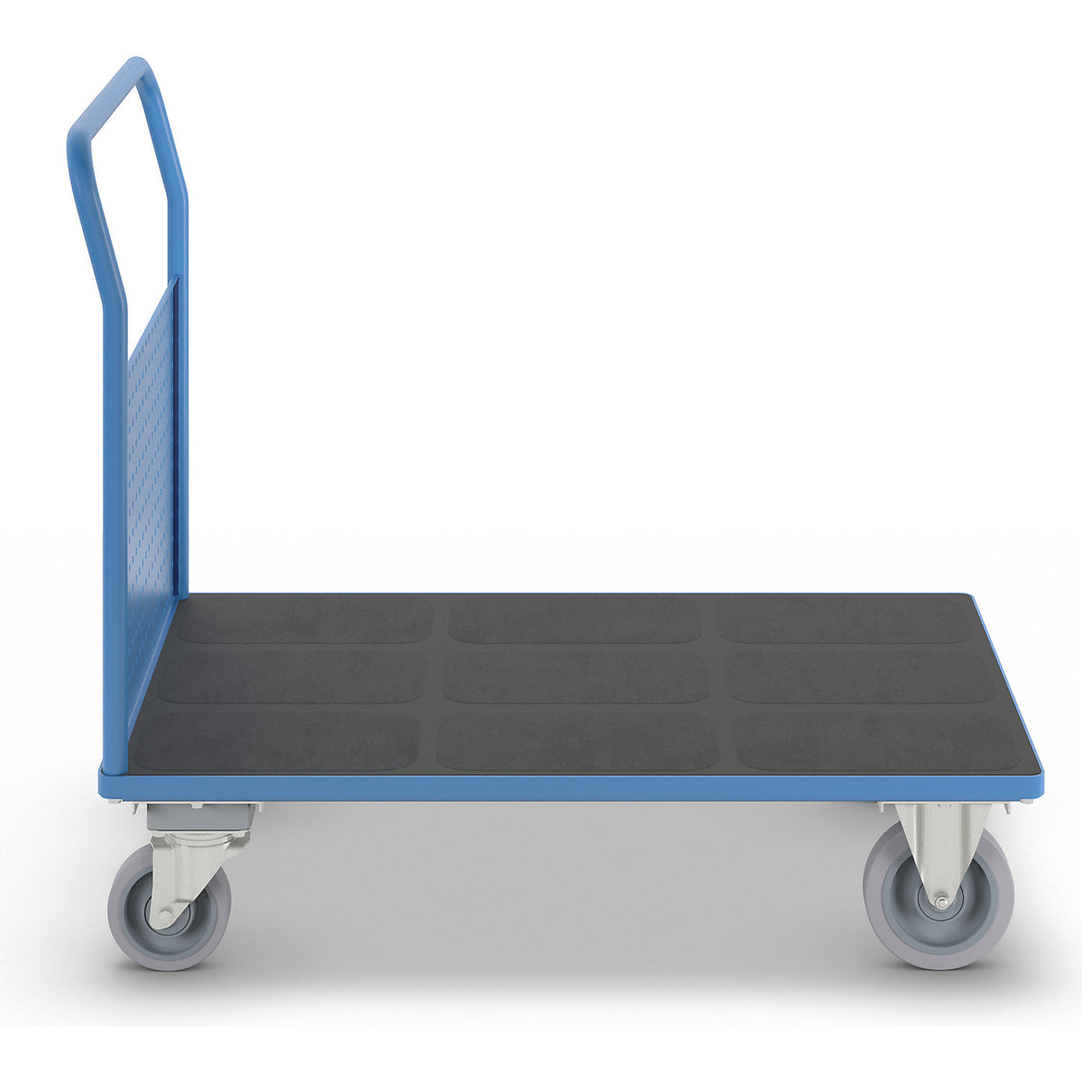 Platform truck, with 1 high perforated panel, LxW 1250 x 800 mm, with central stop, solid elastic.