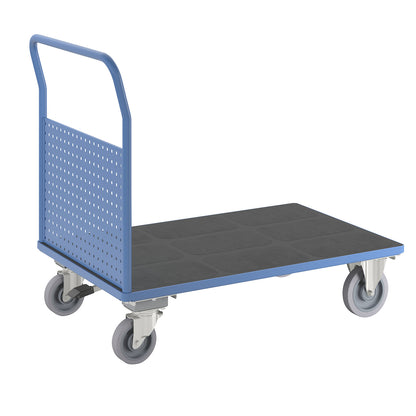 Platform truck, with 1 high perforated panel, LxW 1250 x 800 mm, with central stop, solid elastic.