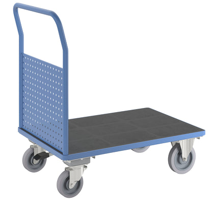 Platform truck, with 1 high perforated panel, LxW 1050 x 700 mm, with central stop, solid elastic.