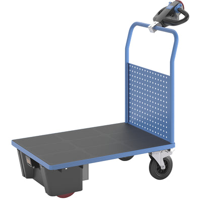 Platform truck with electric drive, with a perforated panel, LxW 1050 x 700 mm.