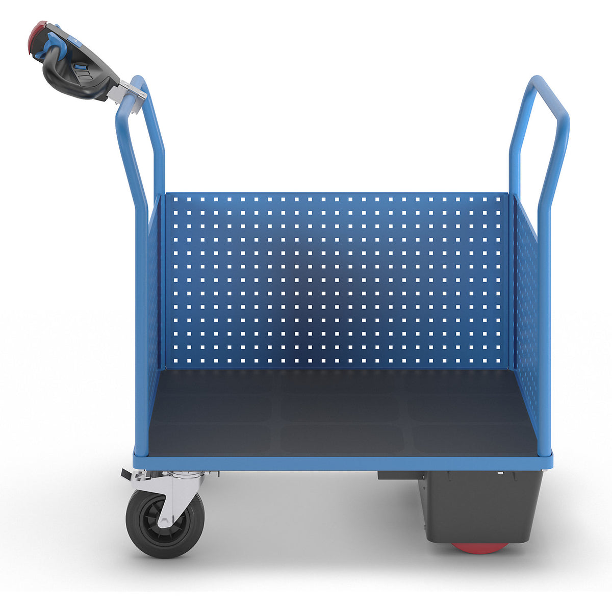 Platform truck with electric drive, with 3 high perforated panels, LxW 1050 x 700 mm.