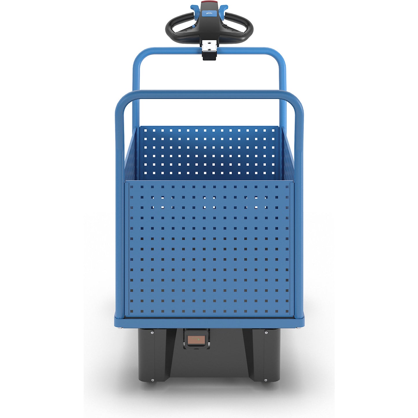 Platform truck with electric drive, with 4 high perforated sheet metal walls, LxW 1050 x 700 mm.