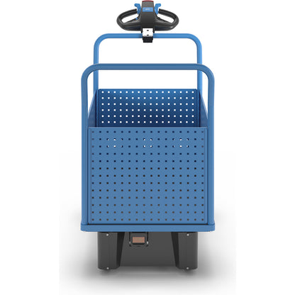 Platform truck with electric drive, with 4 high perforated sheet metal walls, LxW 1050 x 700 mm.