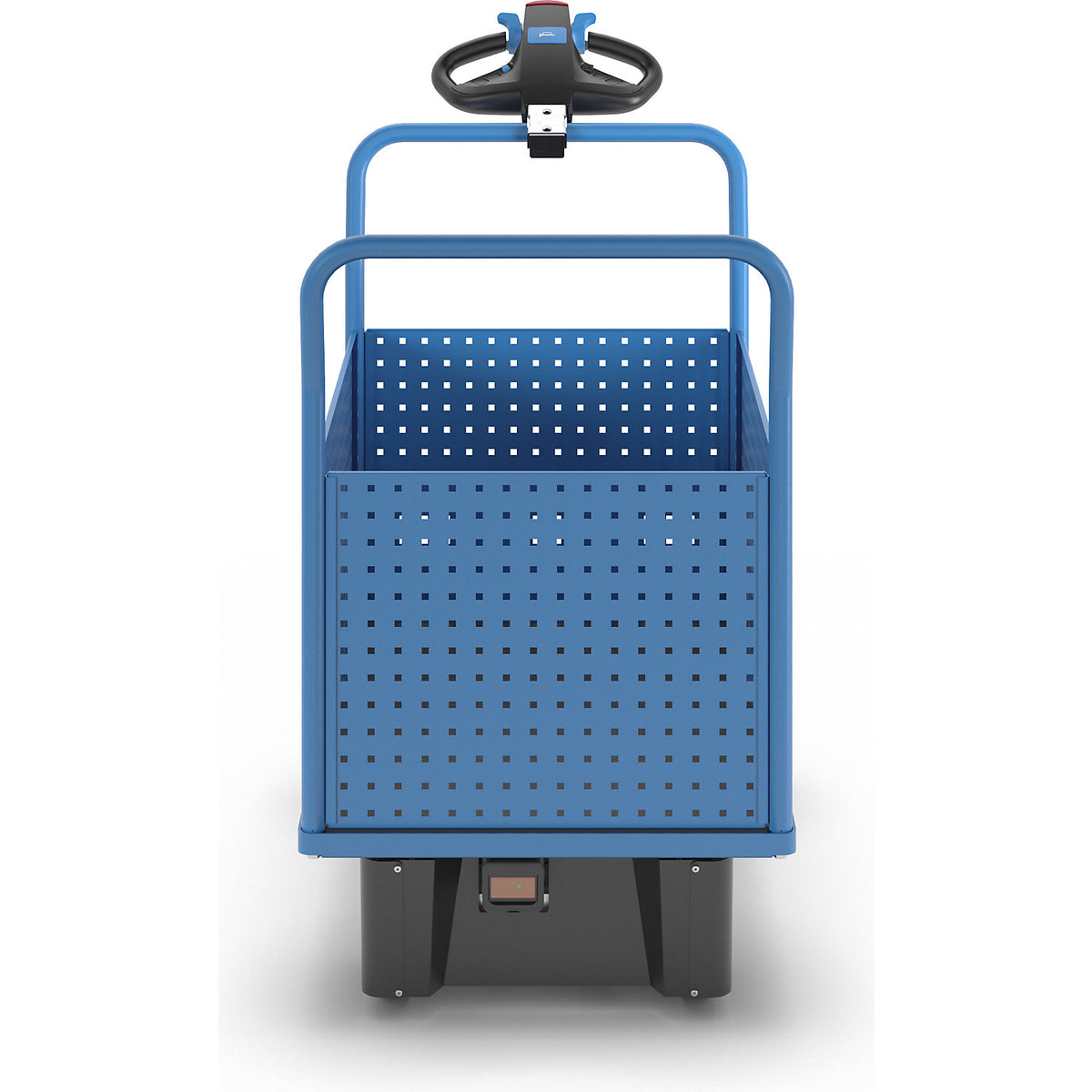 Platform truck with electric drive, with 4 high perforated sheet metal walls, LxW 1050 x 700 mm.