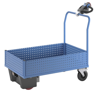 Platform truck with electric drive, with 4 half-height perforated sheet metal walls, LxW 1250 x 800 mm.