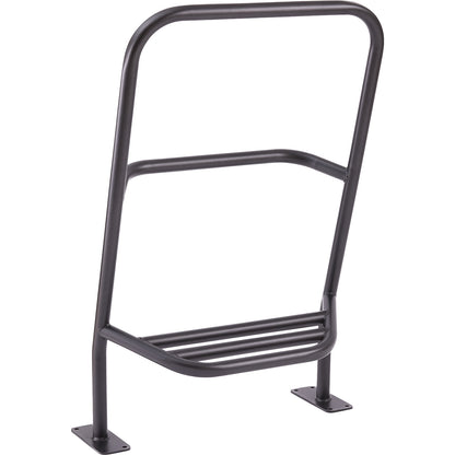Leaning rail with foot rest, for cyclists and pedestrians, black, zinc-plated.
